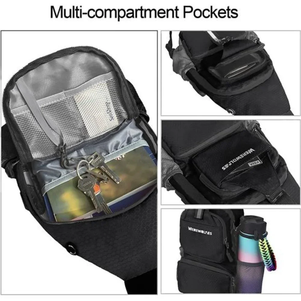 Foldable Waterproof Crossbody Backpack Shoulder Chest Bag Daypack, Black